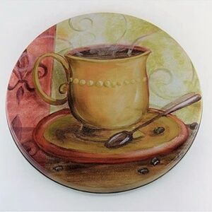 Stove Range Covers Coffee Themed Metal Round Set of 4 Gold Multicolor